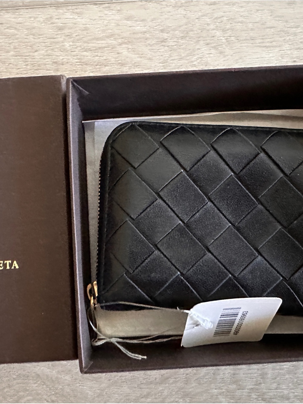 Bottega Veneta Black Intrecciato Zip Around Wallet